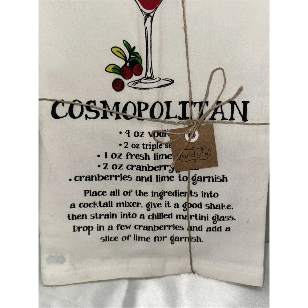MUD PIE Drink Recipe COSMOPOLITAN Cotton Tea Towel‎ NEW